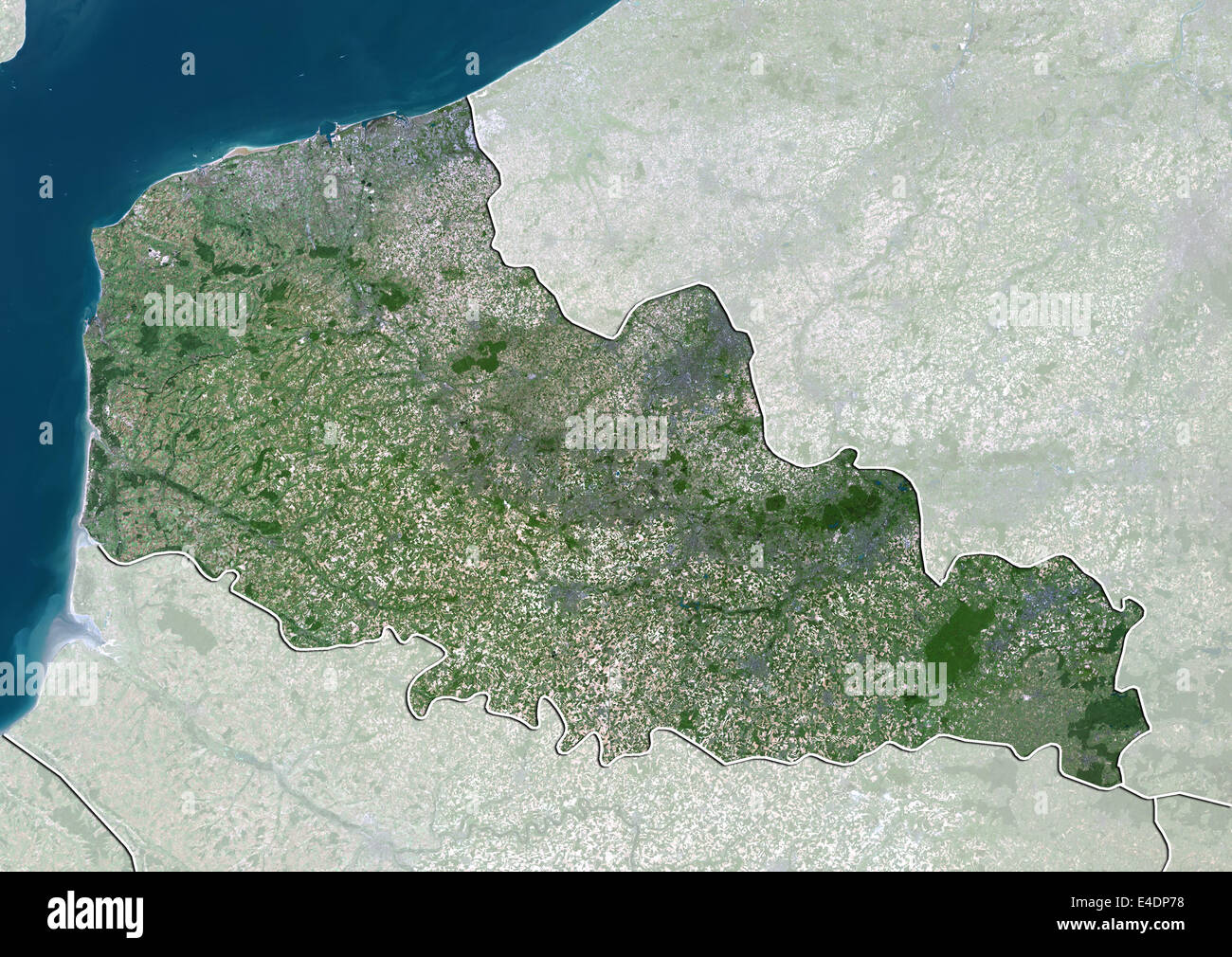 Region of Nord-Pas de Calais, France, True Colour Satellite Image Stock Photo
