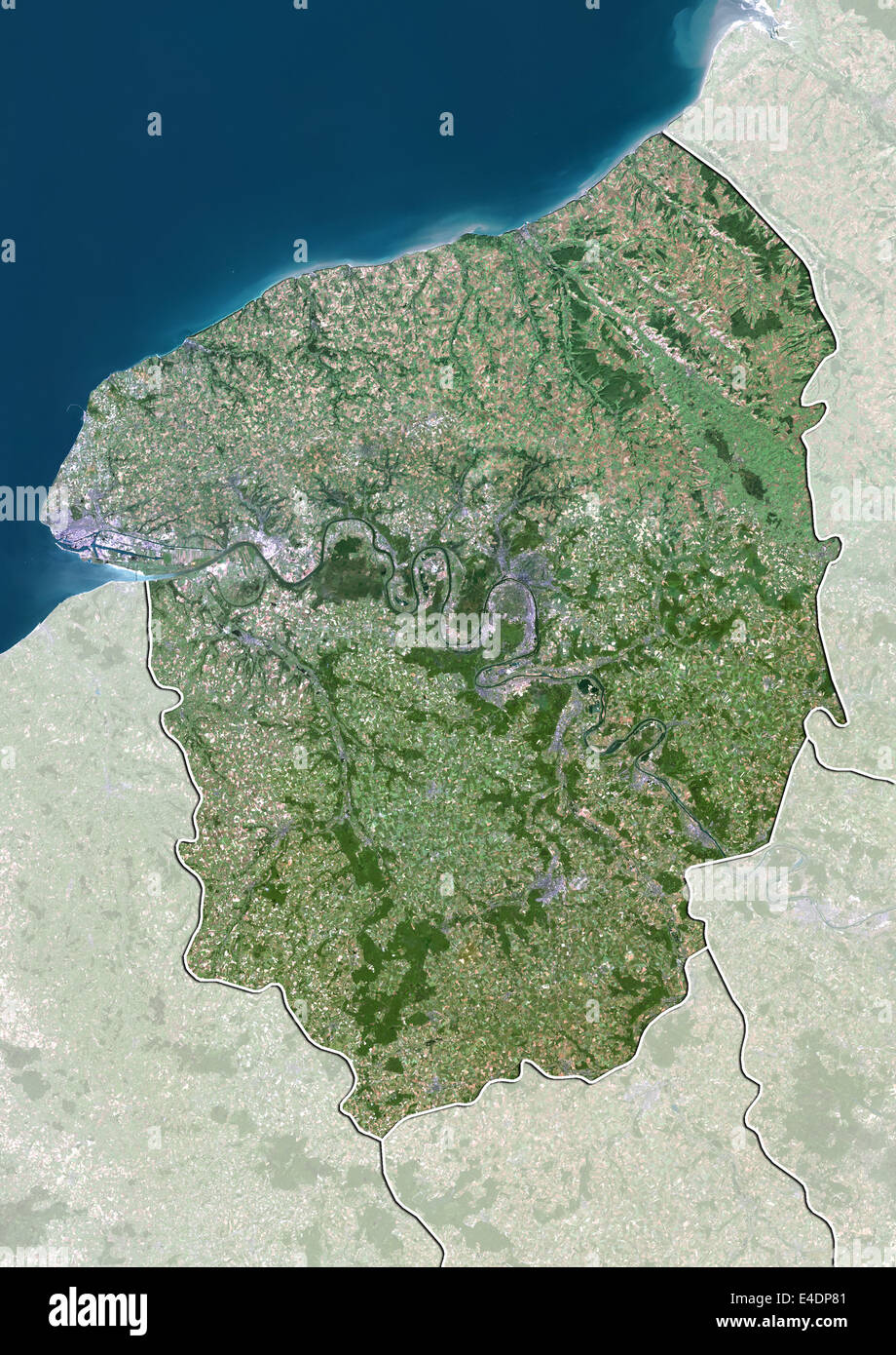 Region of Upper Normandy, France, True Colour Satellite Image Stock Photo