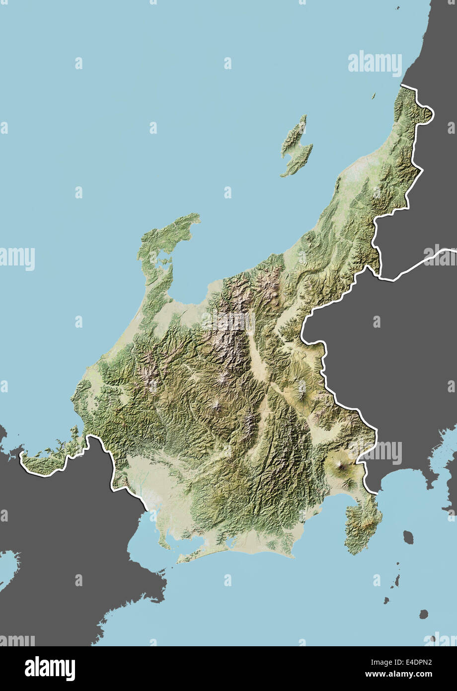 Region of Chubu, Japan, Relief Map Stock Photo