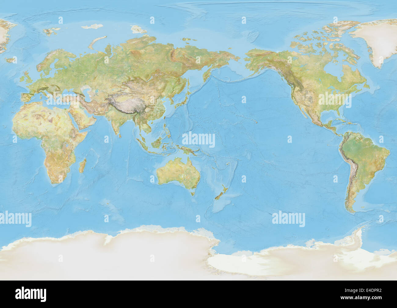 World map centred on Pacific ocean Stock Photo