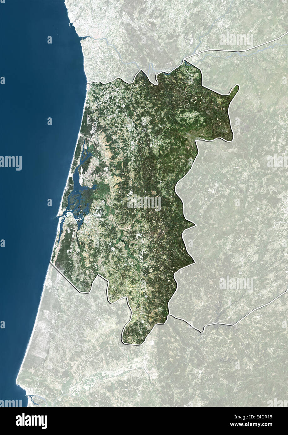 District of Aveiro, Portugal, True Colour Satellite Image Stock Photo