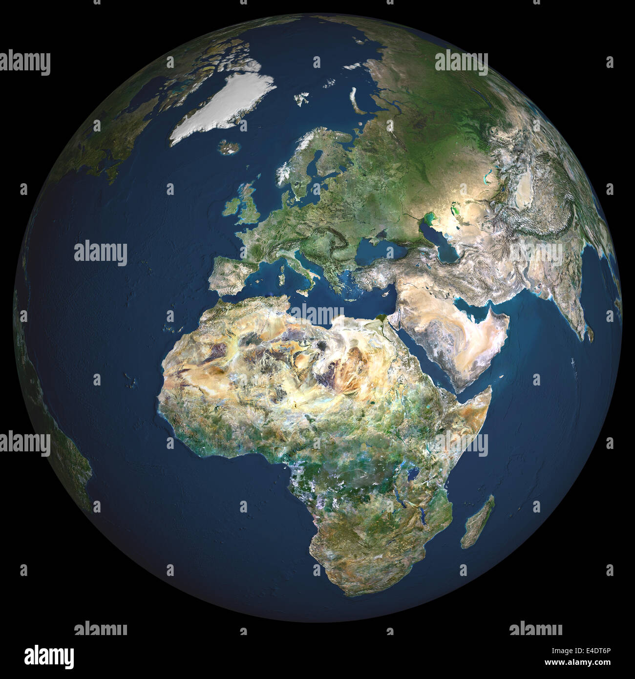 Globe Europe, True Colour Satellite Image. True colour satellite image of the whole earth, showing Europe at centre. The picture Stock Photo