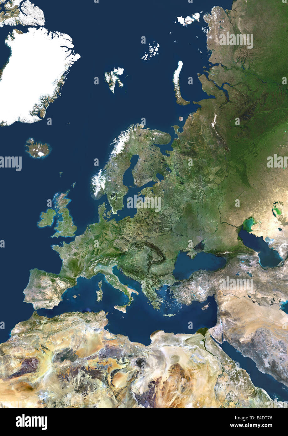 Western Europe, True Colour Satellite Image. True colour satellite mosaic image of the whole of Europe and Scandinavia. The imag Stock Photo