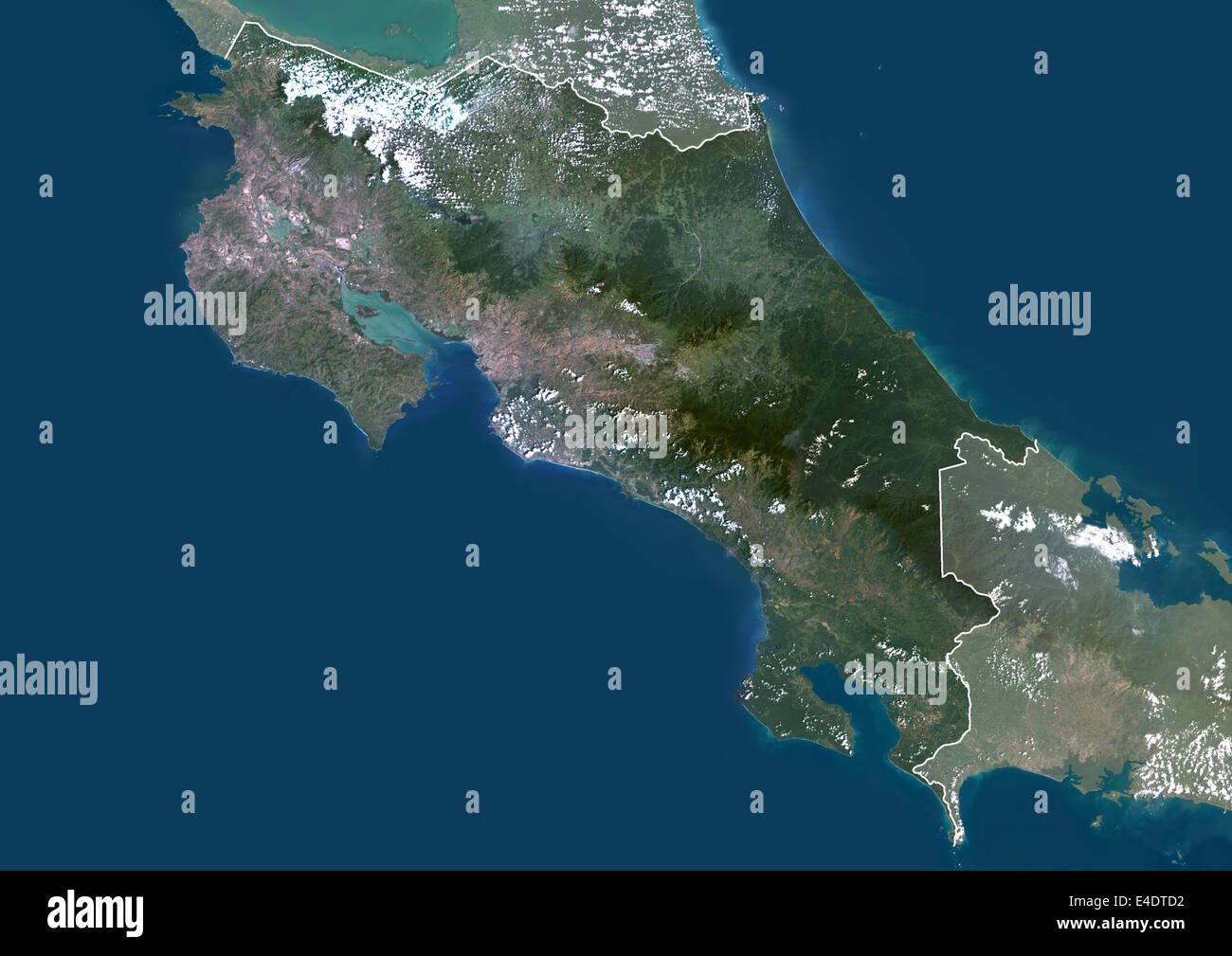 Costa Rica, Central America, True Colour Satellite Image With Border