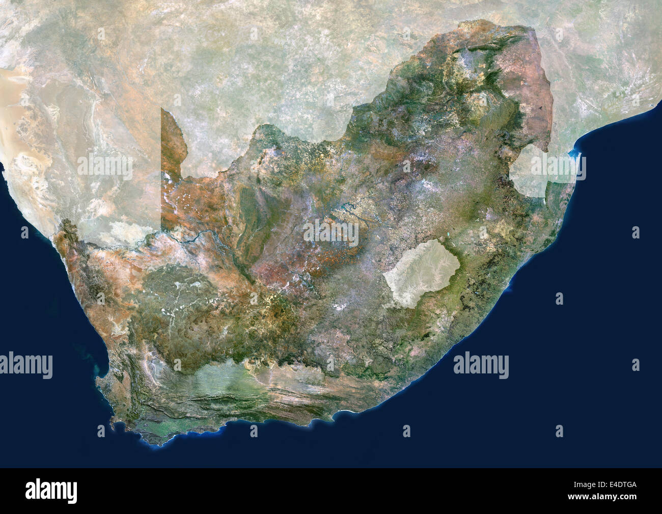 South Africa, True Colour Satellite Image With Mask. South Africa, true colour satellite image with mask. This image was compile Stock Photo