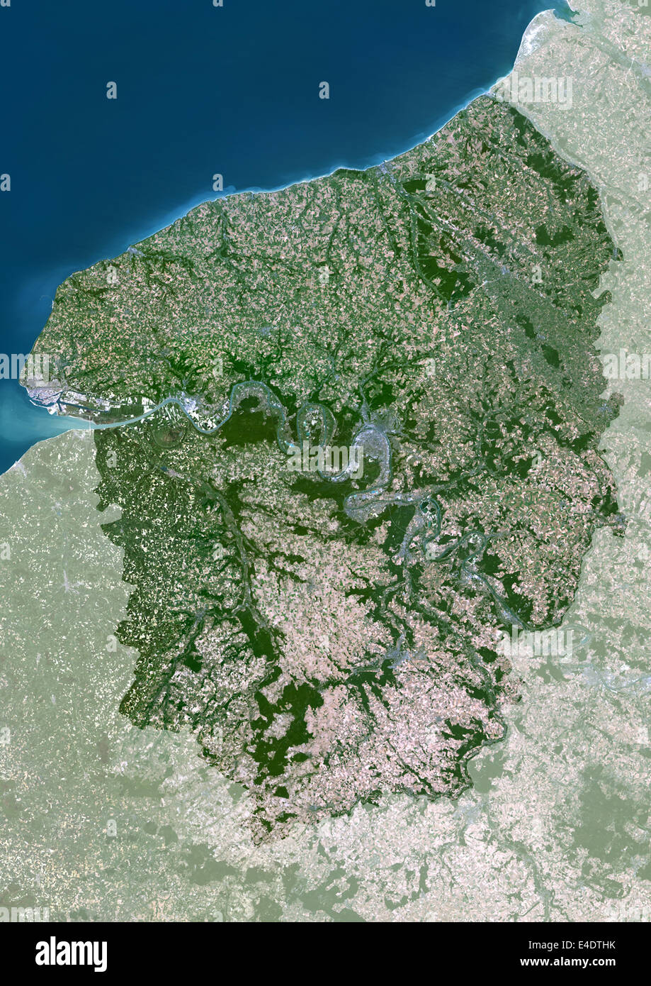 Haute-Normandie Region, France, True Colour Satellite Image With Mask. Haute Normandie region, France, true colour satellite ima Stock Photo