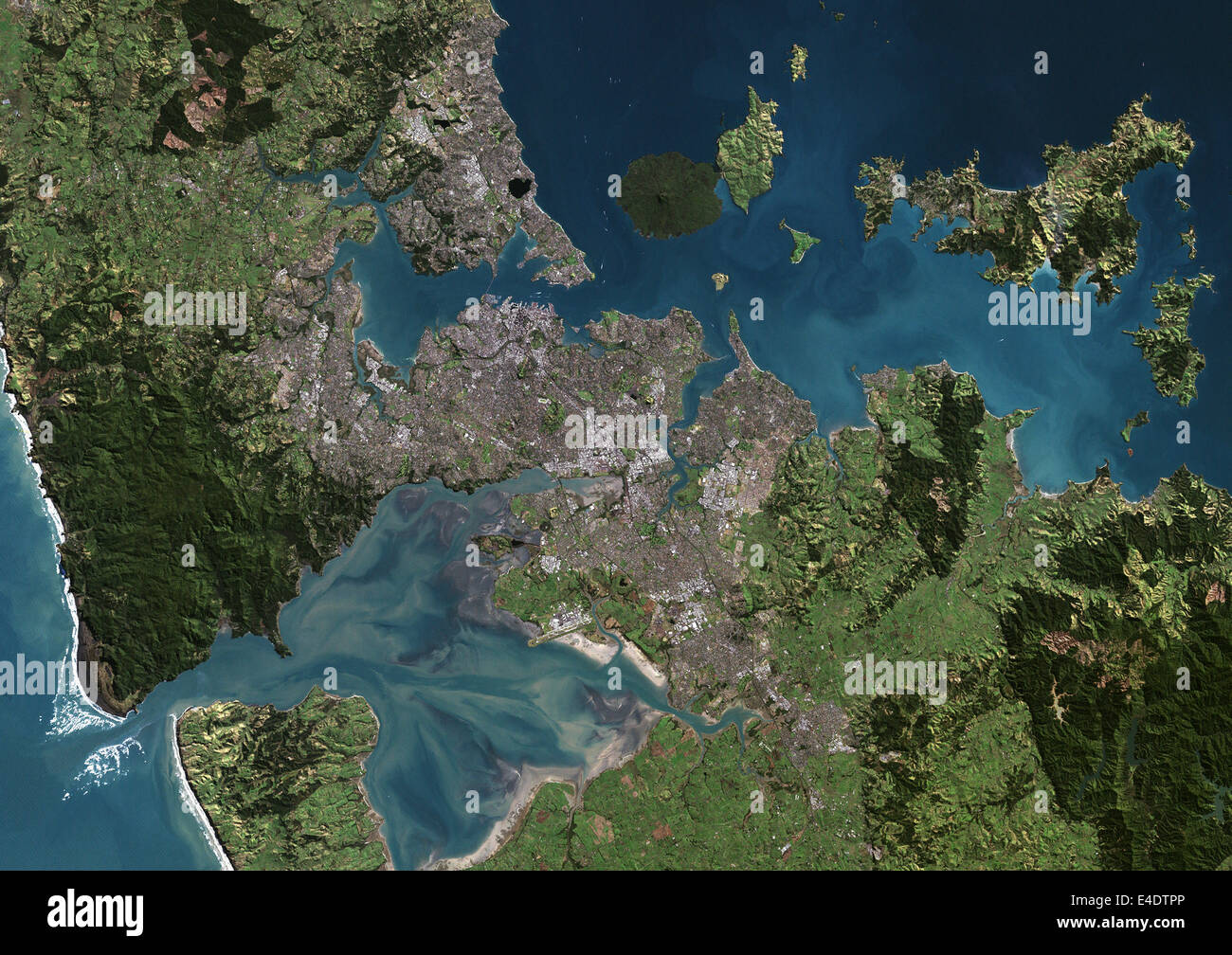 Auckland, New Zealand, True Colour Satellite Image. Auckland, New Zealand. True colour satellite image of Auckland, the capital Stock Photo