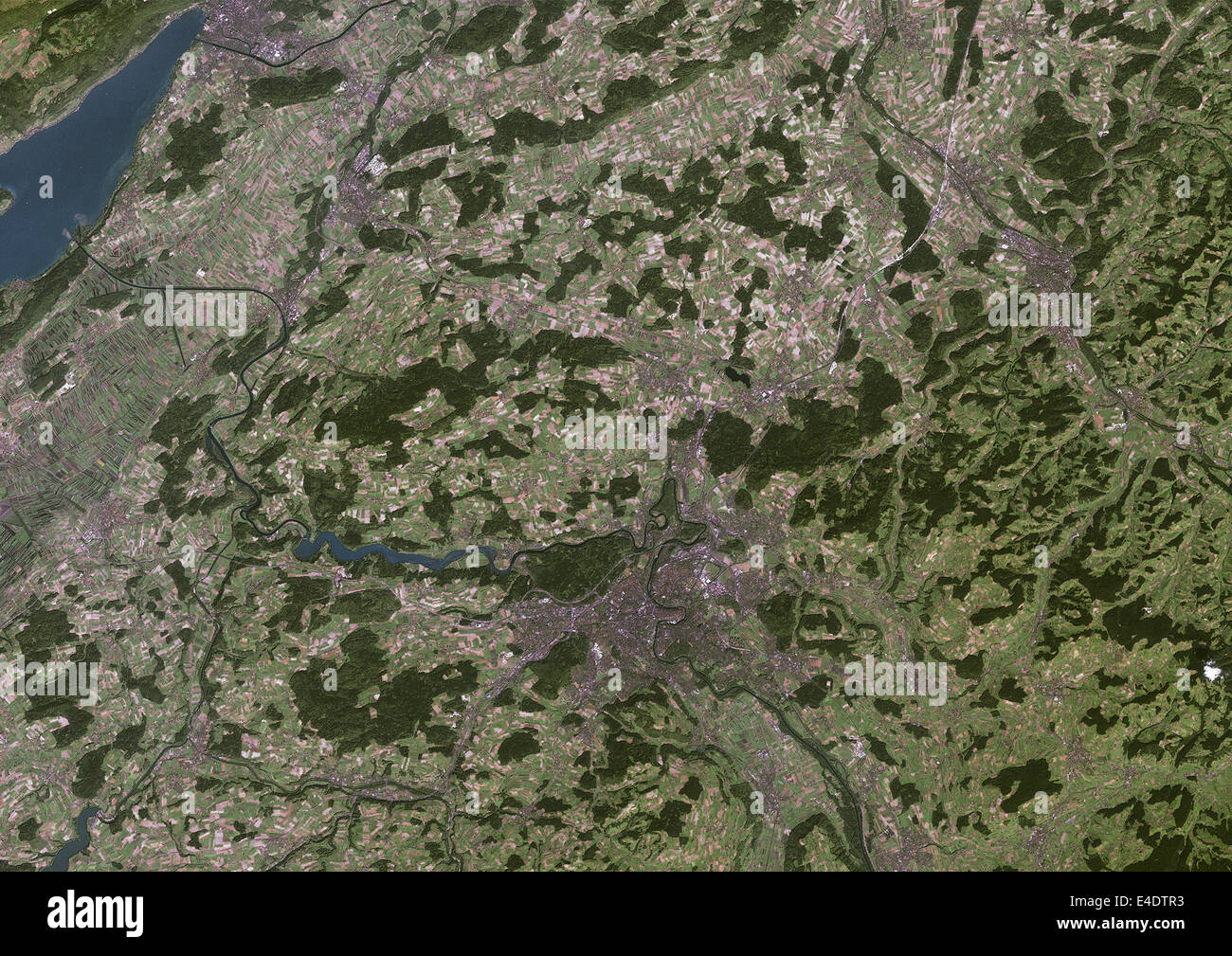 Bern, Switzerland, True Colour Satellite Image. Bern, Switzerland. True colour satellite image of Bern, capital city of Switzerl Stock Photo
