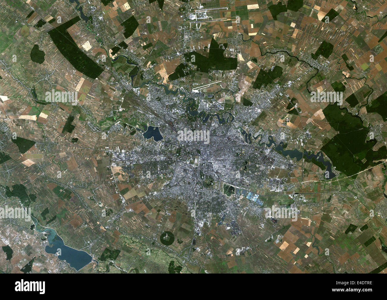 Bucarest, Romania, True Colour Satellite Image. Bucarest, Romania. True colour satellite image of Bucarest, capital city of Roma Stock Photo