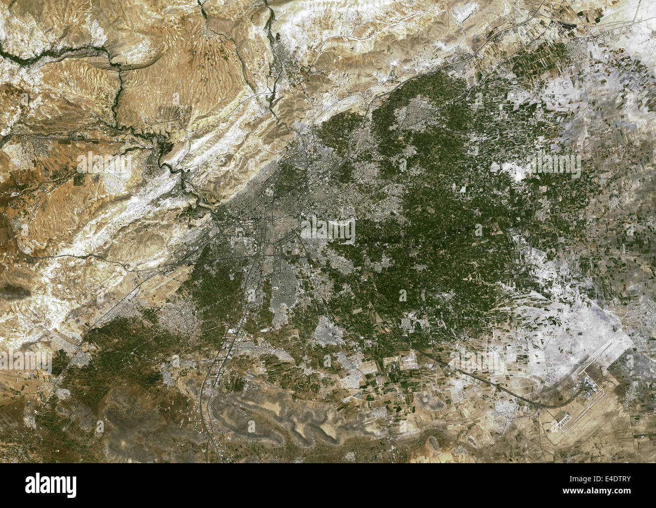 Damas, Syrian Arab Republic, True Colour Satellite Image. Damas, Syrian Arab Republic. True colour satellite image of Damas, cap Stock Photo