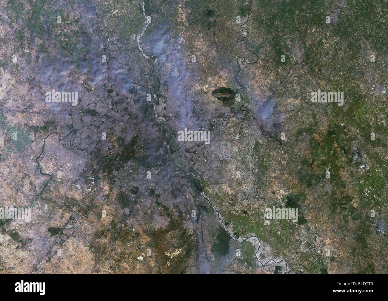Delhi, India, True Colour Satellite Image. Delhi, India. True colour satellite image of Delhi, taken on 22 October 1999, using L Stock Photo