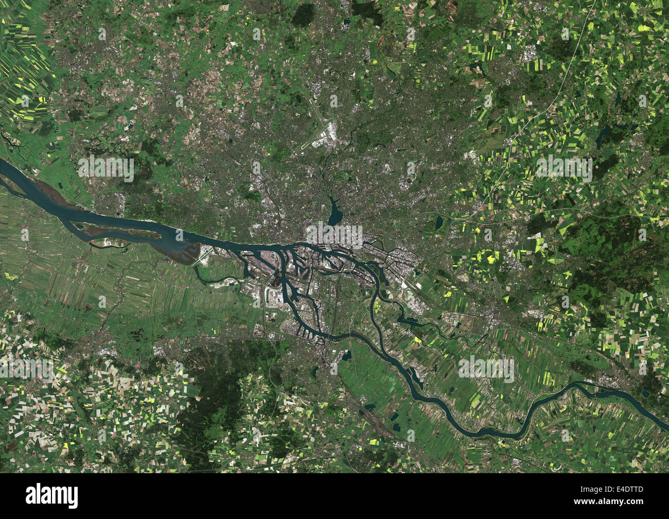 Hamburg, Germany, True Colour Satellite Image. Hamburg, Germany. True colour satellite image of the city of Hamburg, taken on 11 Stock Photo