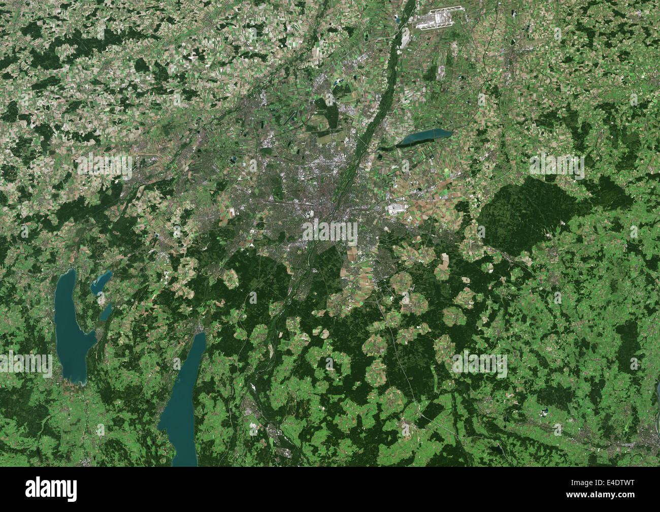 Munich, Germany, True Colour Satellite Image. Munich, Bavaria, Germany. True colour satellite image of the city of Munich, in Ba Stock Photo