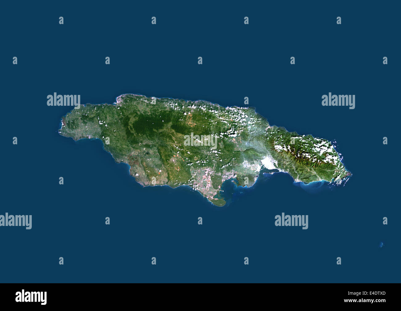 Jamaica, Caribbean, True Colour Satellite Image. Satellite view of Jamaica, Caribbean. This image was compiled from data acquire Stock Photo