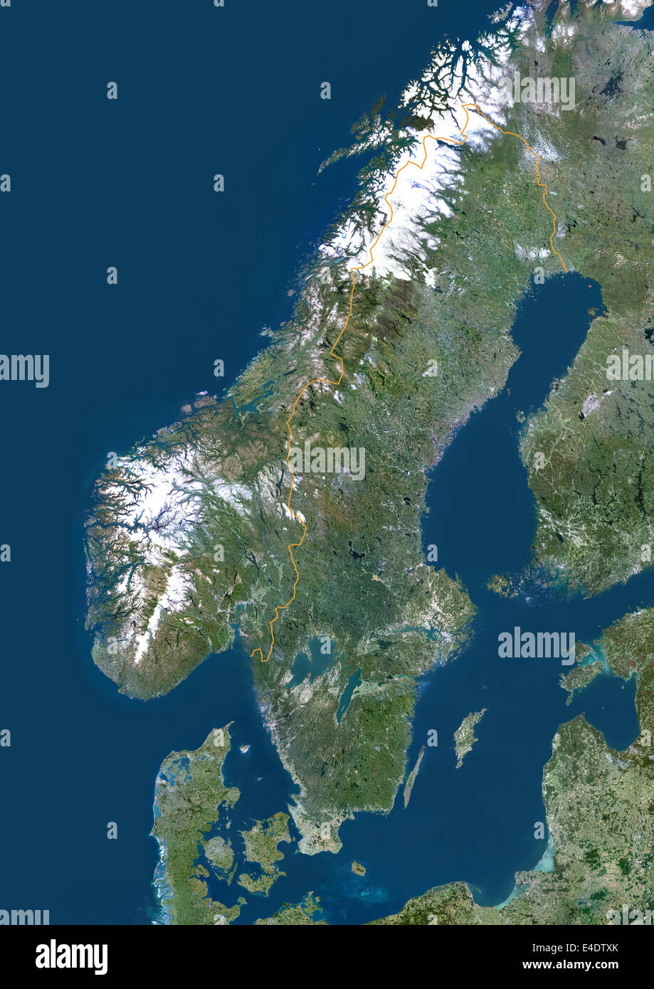 Sweden, Europe, True Colour Satellite Image With Border. Satellite view of Sweden (with border). This image was compiled from da Stock Photo
