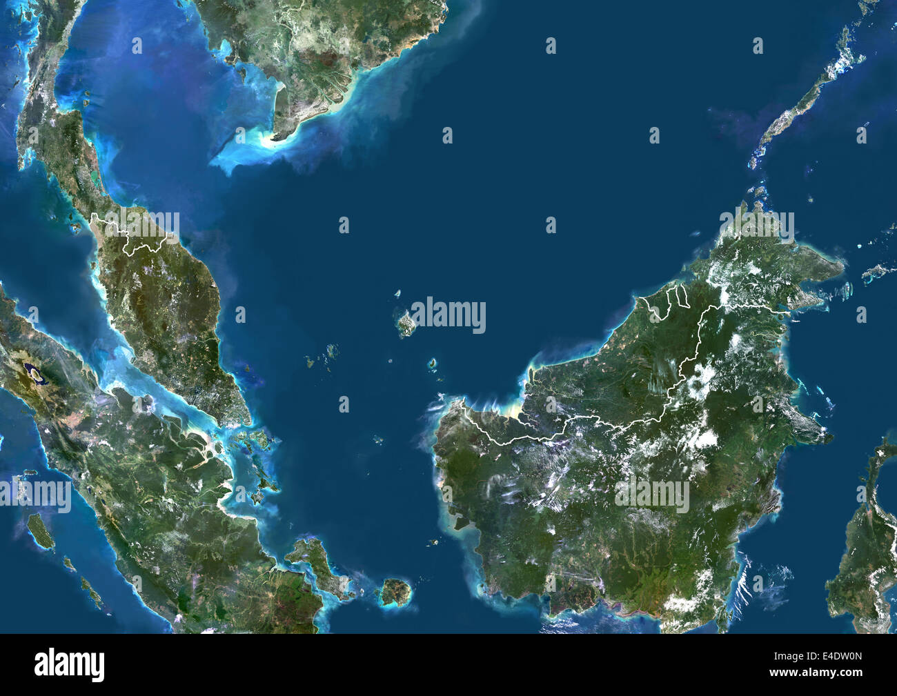Malaysia, Asia, True Colour Satellite Image With Border. Satellite view