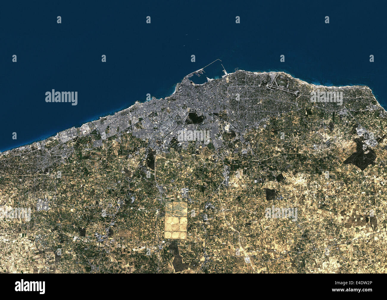 Tripoli, Libya, True Colour Satellite Image. Tripoli, Libya. True colour satellite image of Tripoli, capital city of Libya. Imag Stock Photo