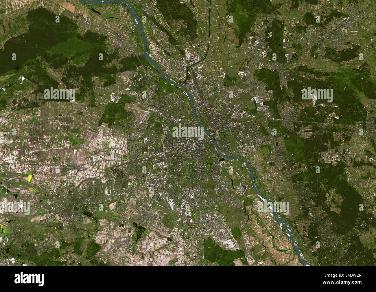 Warsaw, Poland, True Colour Satellite Image. Warsaw, Poland. True colour satellite image of Warsaw, capital city of Poland. Imag Stock Photo