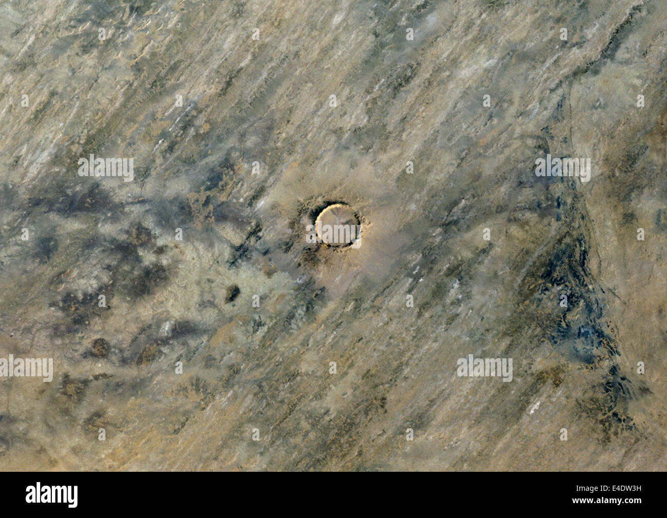 Tenoumer Crater, Mauritania, True Colour Satellite Image. True colour satellite image of Tenoumer meteor crater in Mauritania. I Stock Photo
