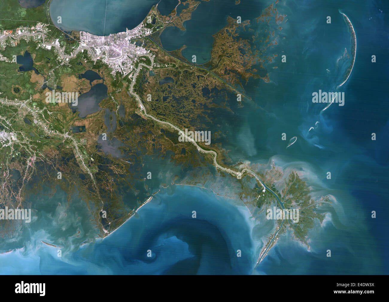 Mississippi River Delta, Louisiana, Usa, True Colour Satellite Image. True colour satellite image of the Mississippi River Delta Stock Photo