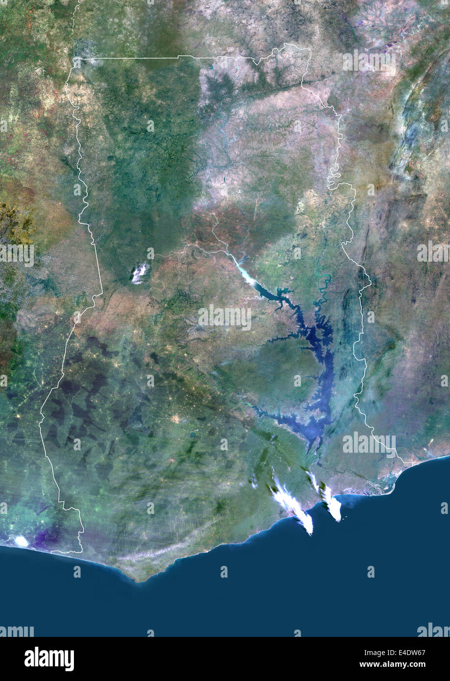 Ghana, Africa, True Colour Satellite Image With Border. Satellite view