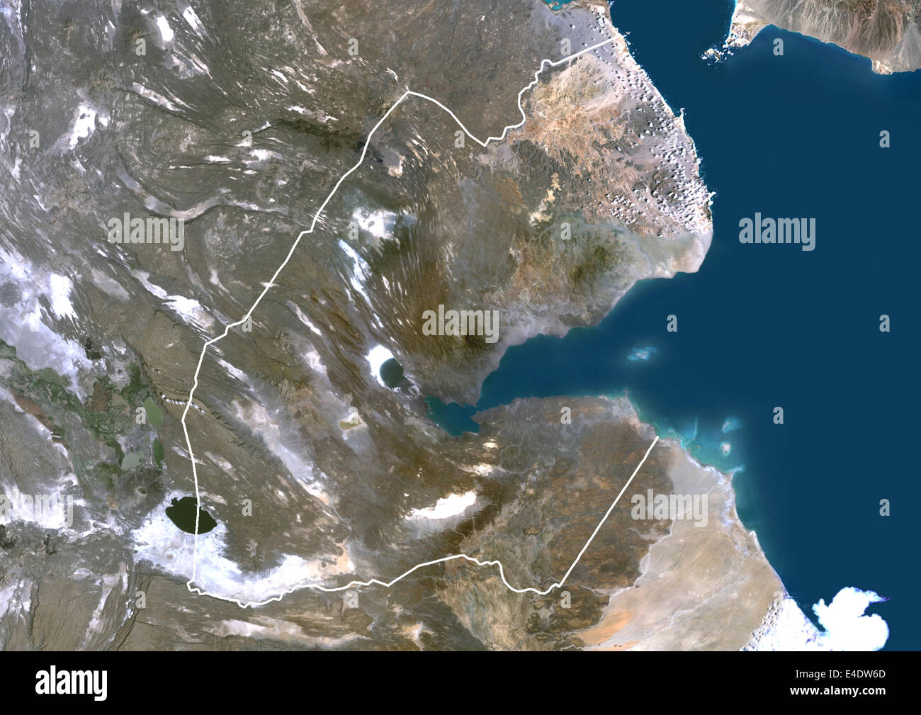 Djibouti, Africa, True Colour Satellite Image With Border. Satellite view of Djibouti (with border). This image was compiled fro Stock Photo