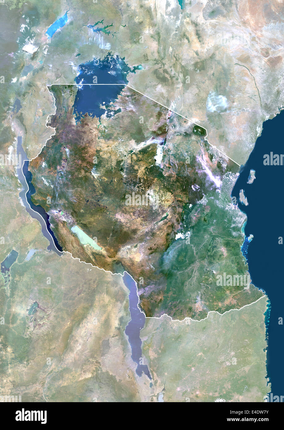 Satellite Map Of Tanzania Tanzania, Africa, True Colour Satellite Image With Border And Mask.  Satellite View Of Tanzania (With Border And Mask). This Imag Stock Photo -  Alamy
