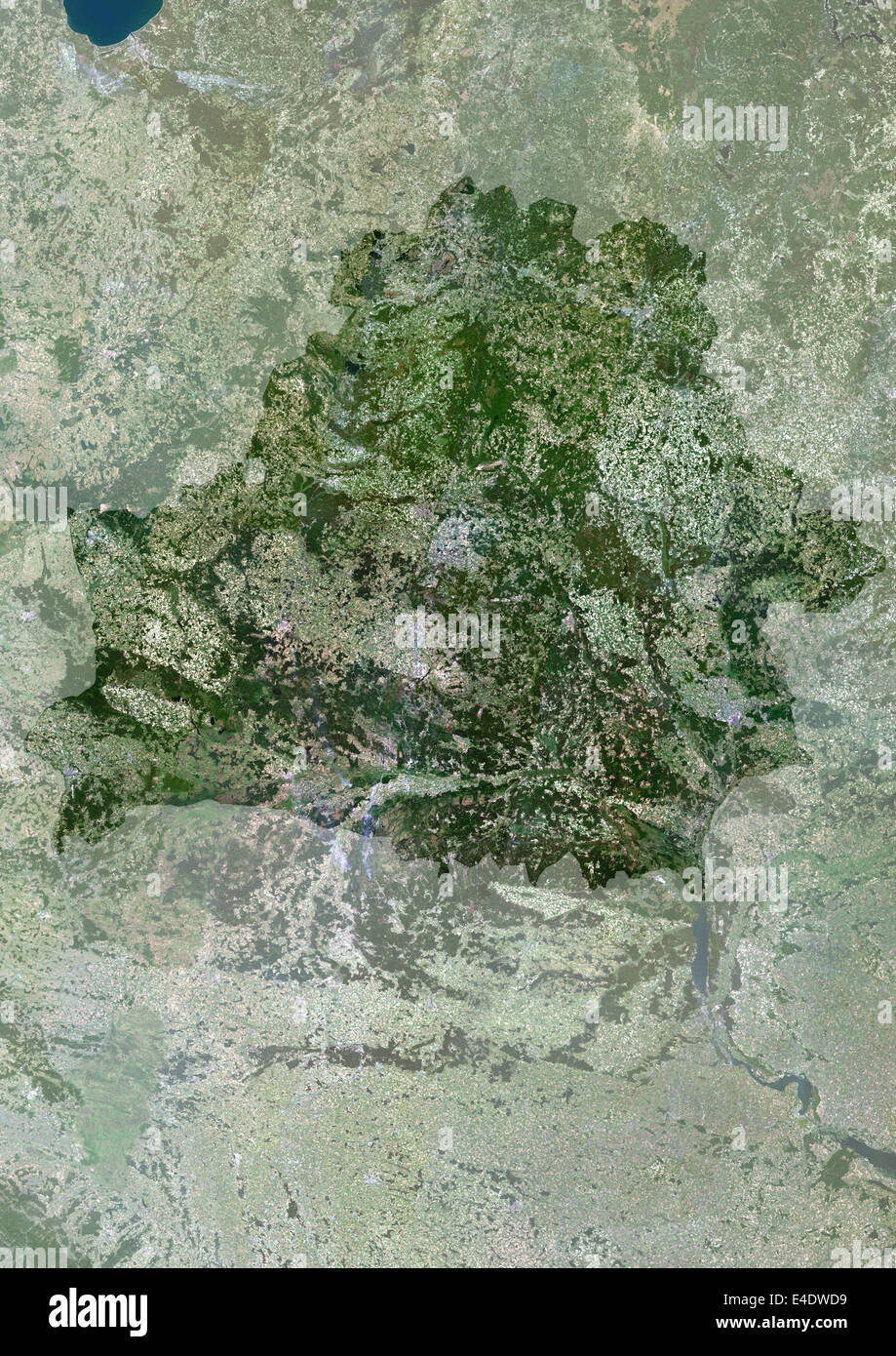 Belarus, Europe, True Colour Satellite Image With Mask. Satellite view of Belarus (with mask). This image was compiled from data Stock Photo