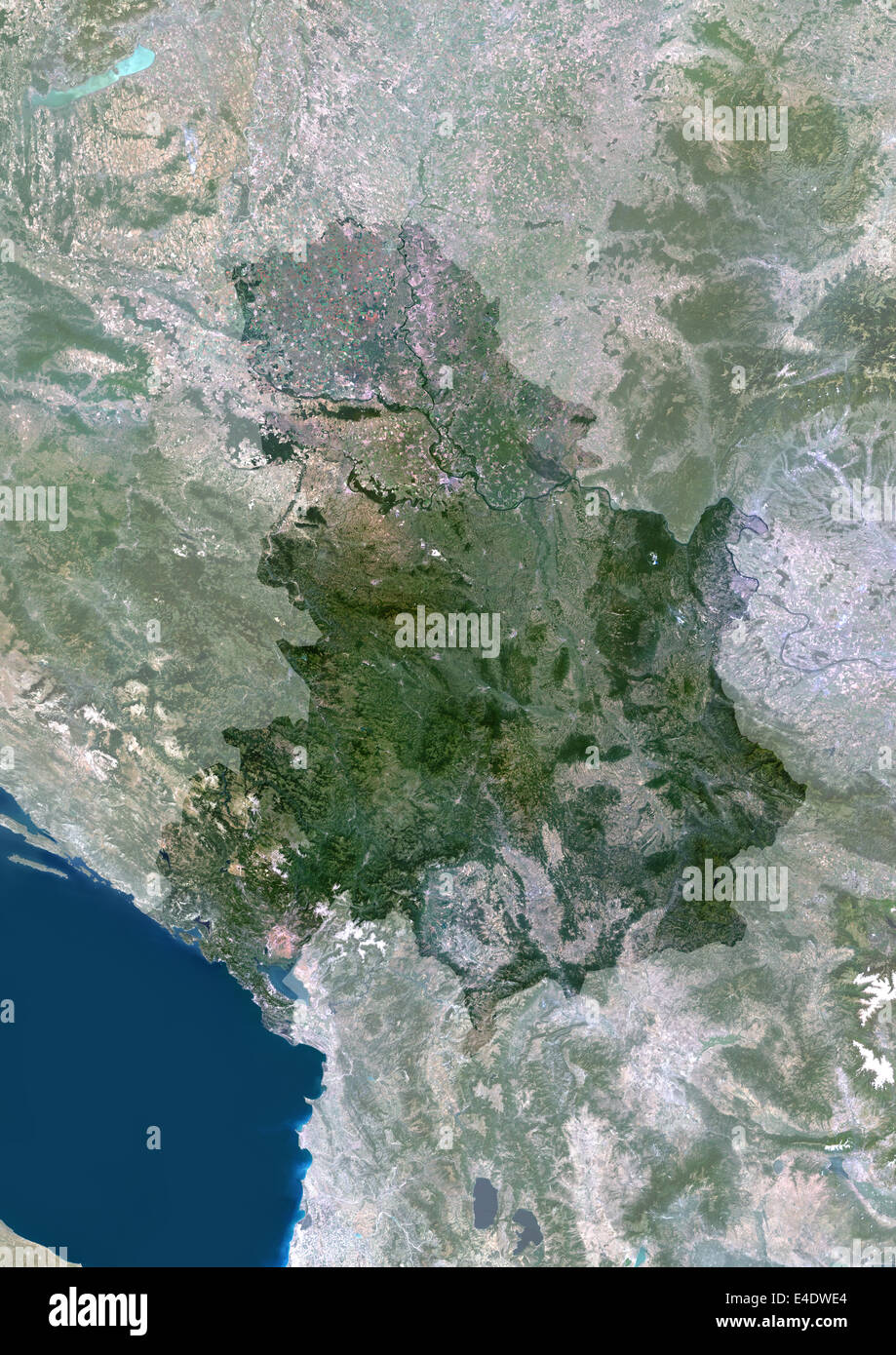 Serbia, Europe, True Colour Satellite Image With Mask. Satellite view ...