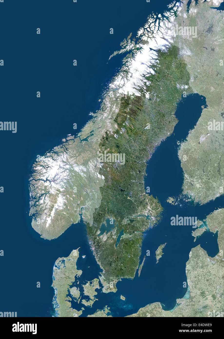 Sweden, Europe, True Colour Satellite Image With Mask. Satellite view of Sweden (with mask). This image was compiled from data a Stock Photo