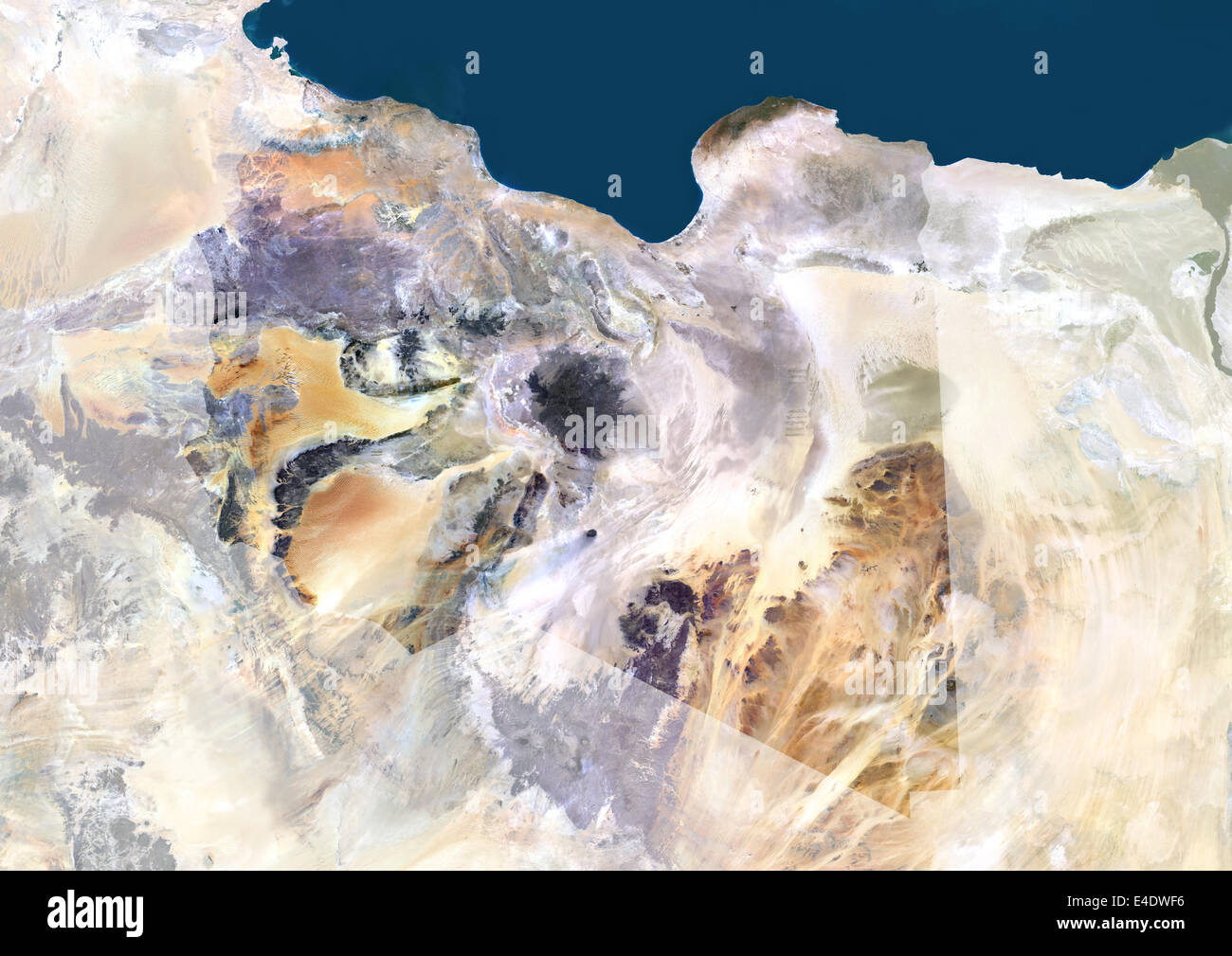 Libya, Africa, True Colour Satellite Image With Mask. Satellite view of Libya (with mask). This image was compiled from data acq Stock Photo