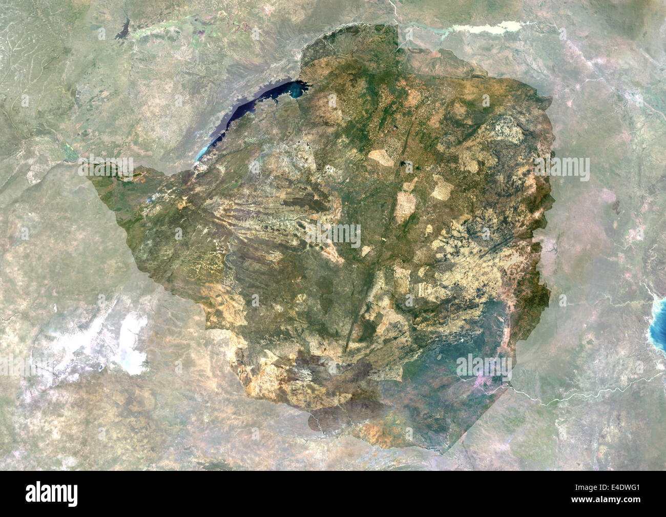 Zimbabwe, Africa, True Colour Satellite Image With Mask. Satellite view ...