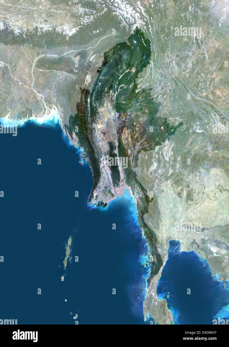 Myanmar (Burma), Asia, True Colour Satellite Image With Mask. Satellite view of Myanmar (Burma) with mask. This image was compil Stock Photo