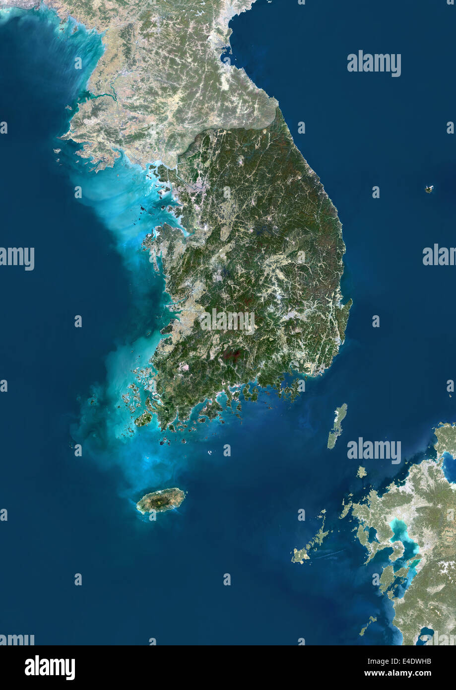 South Korea, Asia, True Colour Satellite Image With Mask. Satellite view of South Korea (with mask). This image was compiled fro Stock Photo