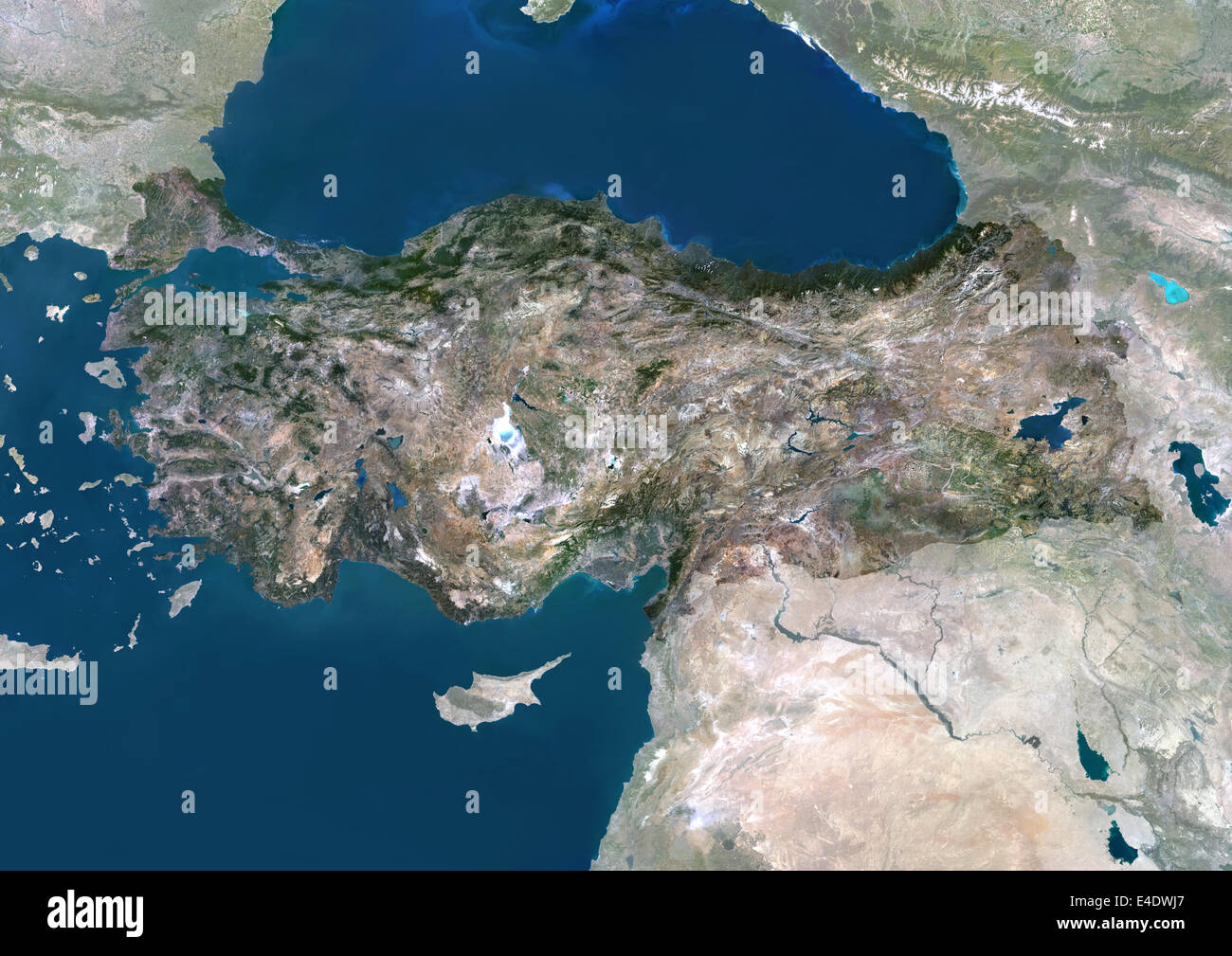 Turkey, Asia, True Colour Satellite Image With Mask. Satellite view of Turkey (with mask). This image was compiled from data acq Stock Photo
