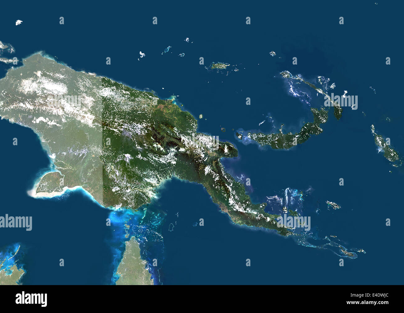 Papua New Guinea, Asia, True Colour Satellite Image With Mask. Satellite view of Papua New Guinea (with mask). This image was co Stock Photo