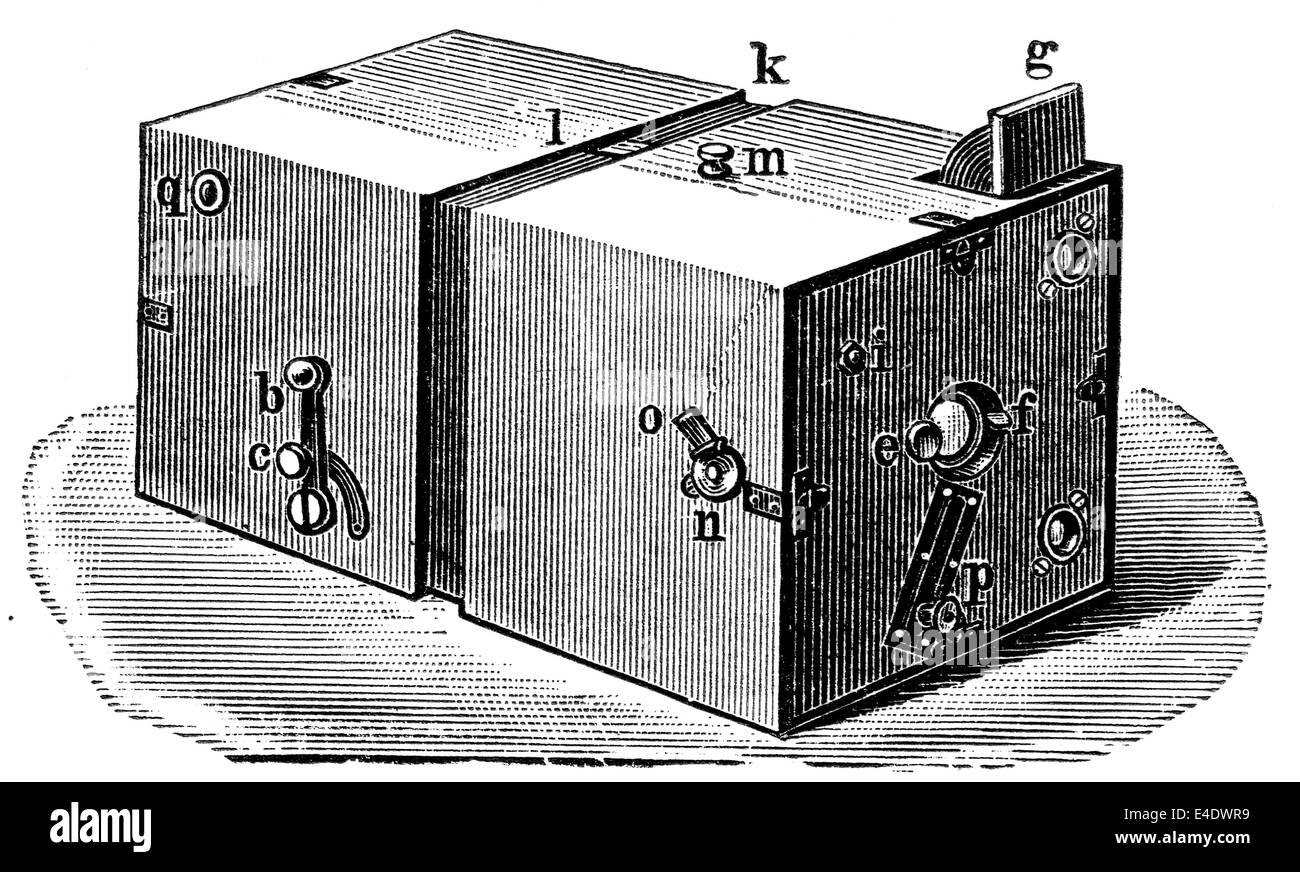 July 9, 2014 - vintage wooden camera Shteyngel - reproduction of an illustration of the encyclopedia publishers Education, St. Petersburg, Russian Empire, 1896 (Credit Image: © Igor Golovniov/ZUMA Wire/ZUMAPRESS.com) Stock Photo