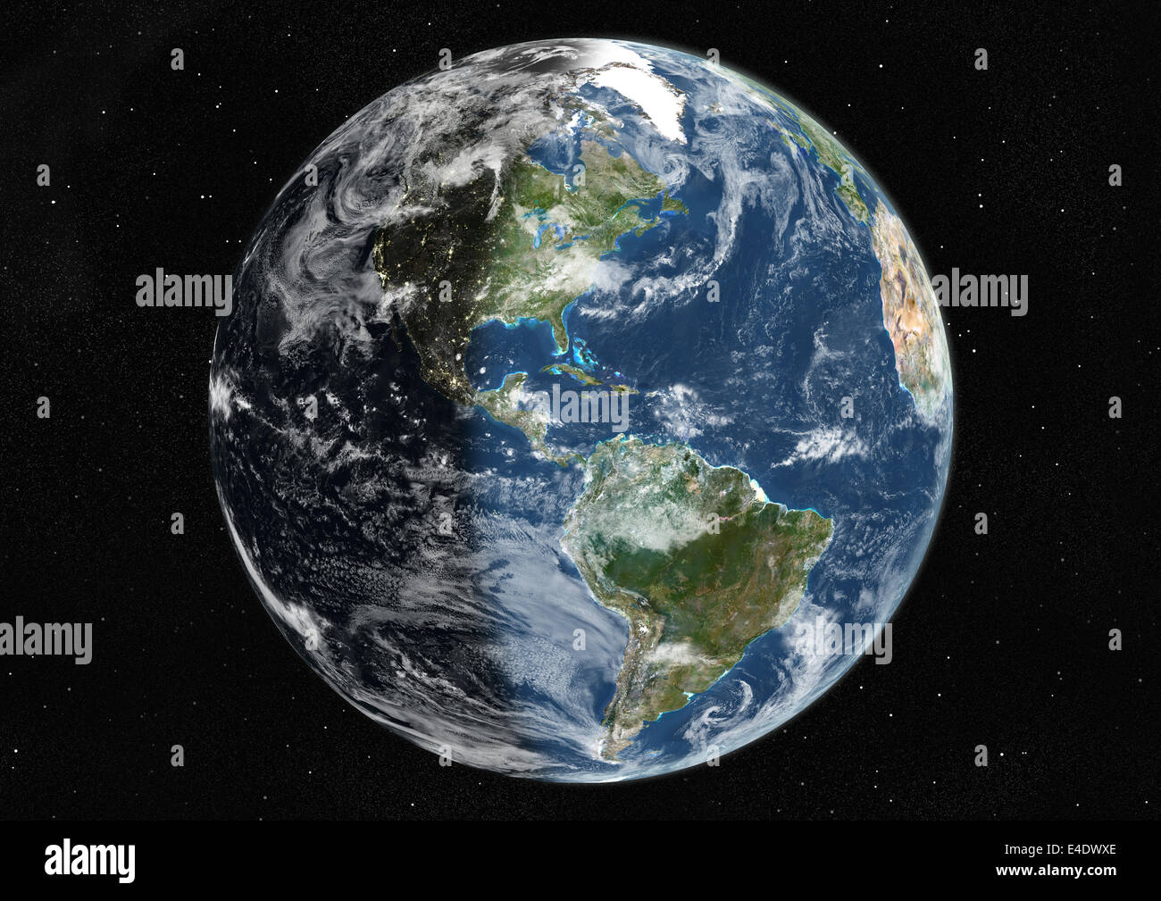 True Color Image Globe Centred On The Americas, True Colour Satellite Image. True colour ...
