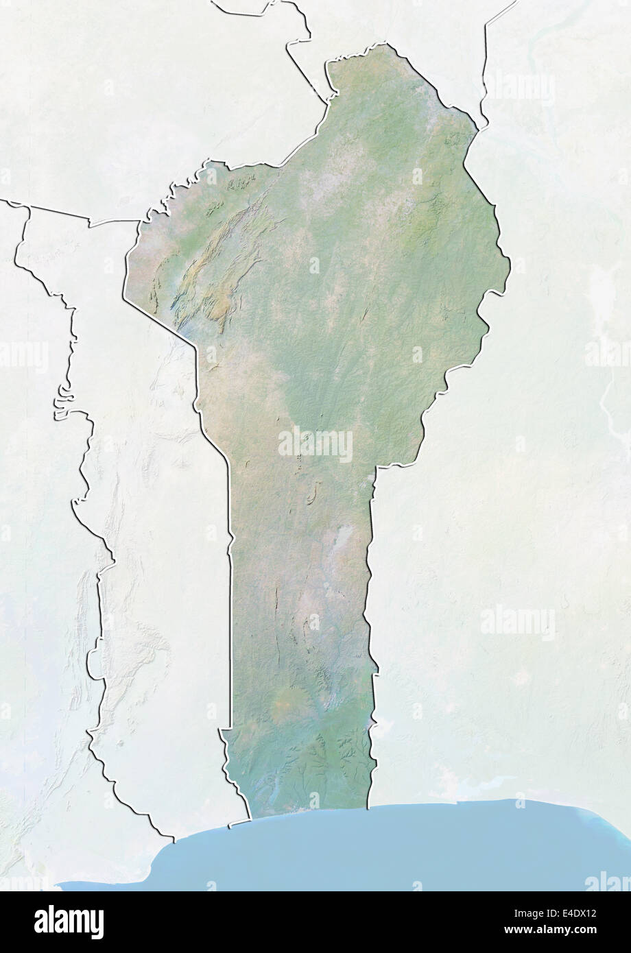 Benin, Relief Map With Border and Mask Stock Photo