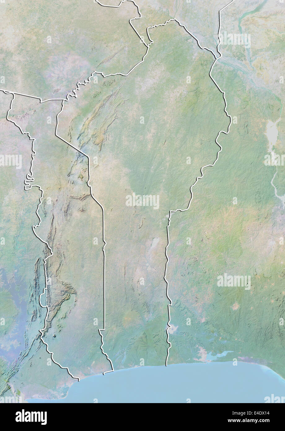 Benin, Relief Map With Border Stock Photo