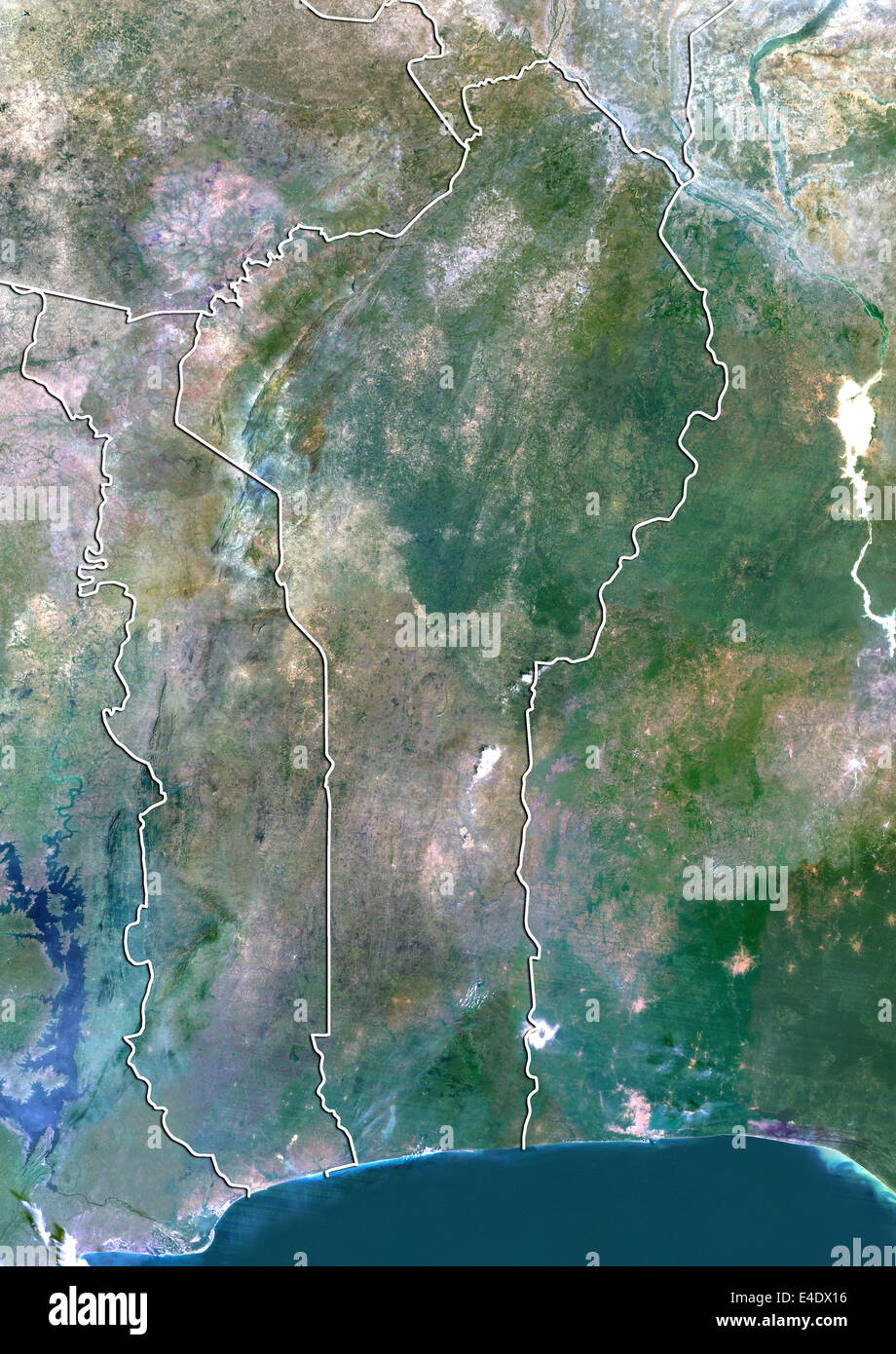 Benin, True Colour Satellite Image With Border Stock Photo