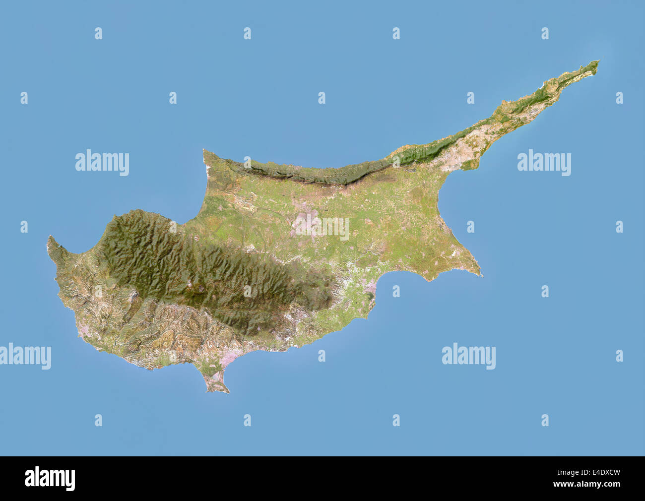 Cyprus, Satellite Image With Bump Effect Stock Photo