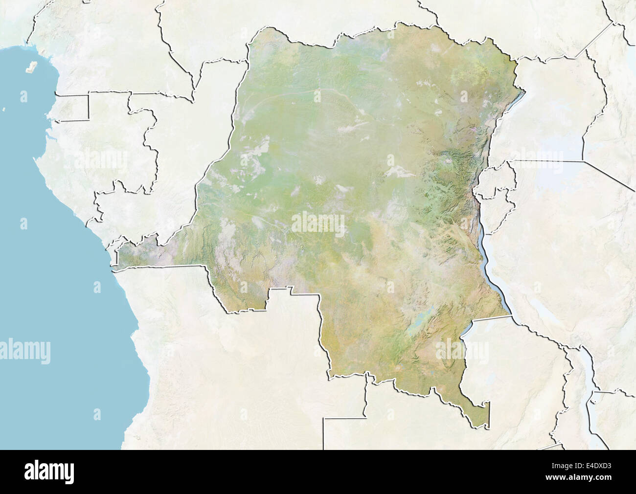 Democratic Republic of Congo, Relief Map With Border and Mask Stock Photo