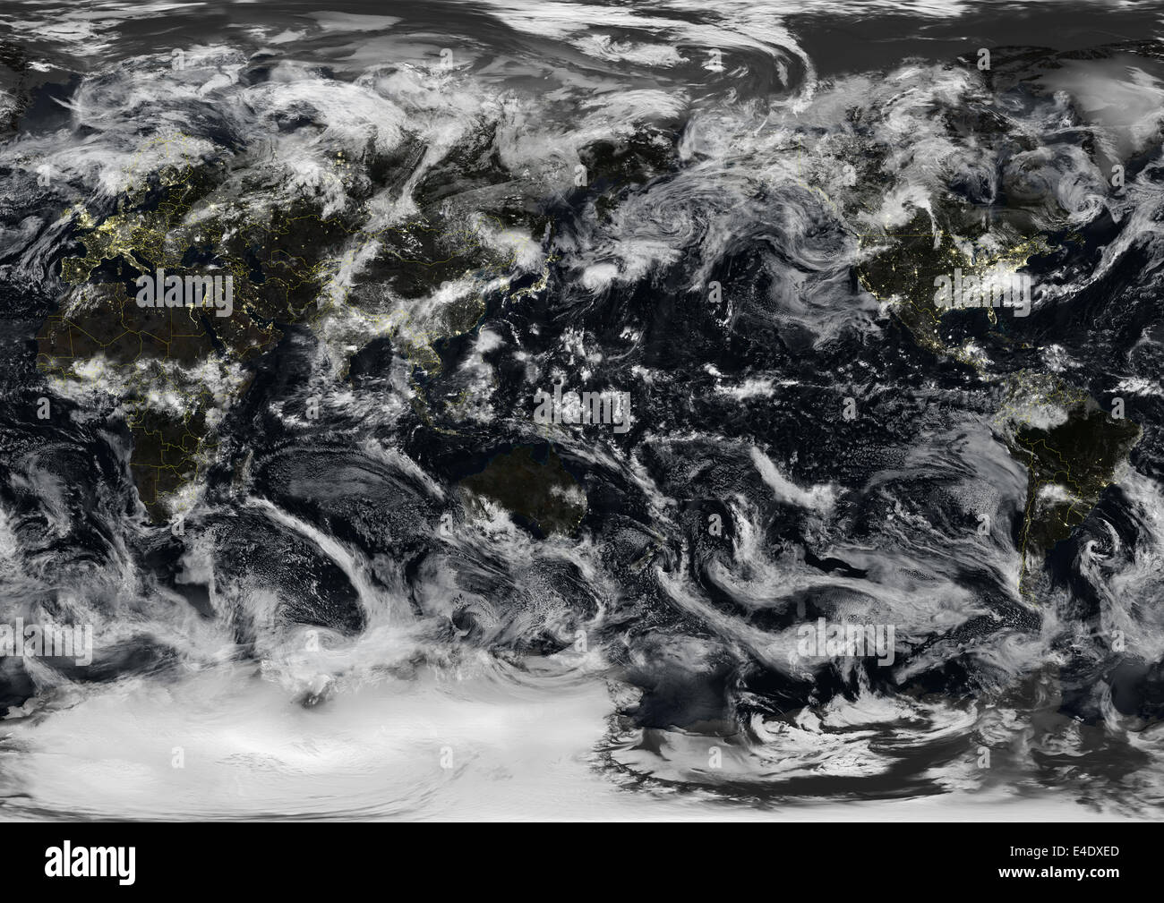Whole Earth At Night Centred On Pacific Ocean, True Colour Satellite ...