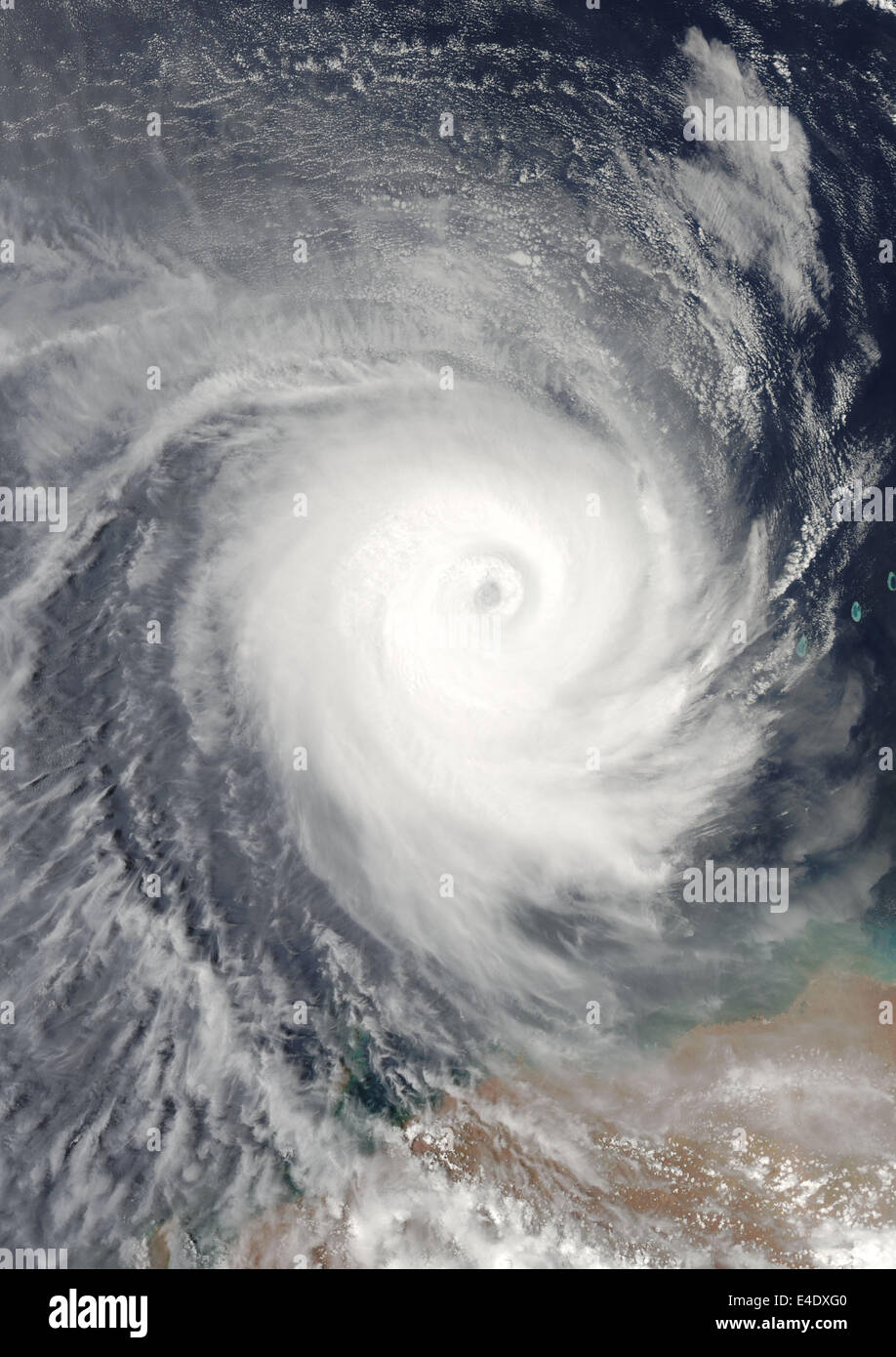 Cyclone Billy, Australia, In 2008, True Colour Satellite Image. Tropical Cyclone Billy over the Indian Ocean, off the coast of W Stock Photo