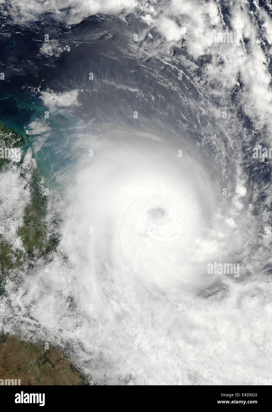 Cyclone Hamish, Australia, In 2009, True Colour Satellite Image. Tropical Cyclone Hamish over the Coral Sea just off the coast o Stock Photo