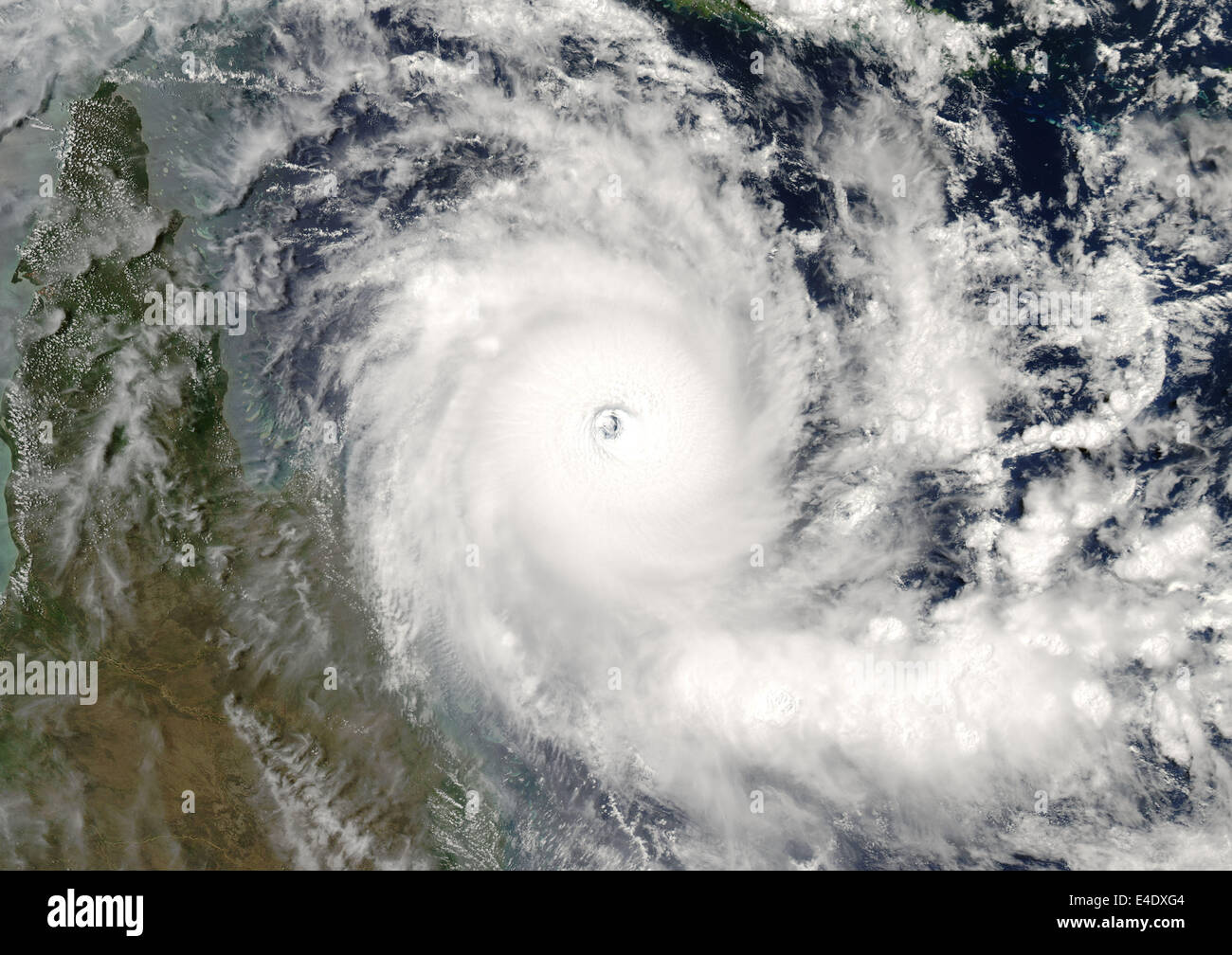 Cyclone Ingrid, Australia, In 2005, True Colour Satellite Image. Tropical Cyclone Ingrid West of Australia’s Cape York Peninsula Stock Photo