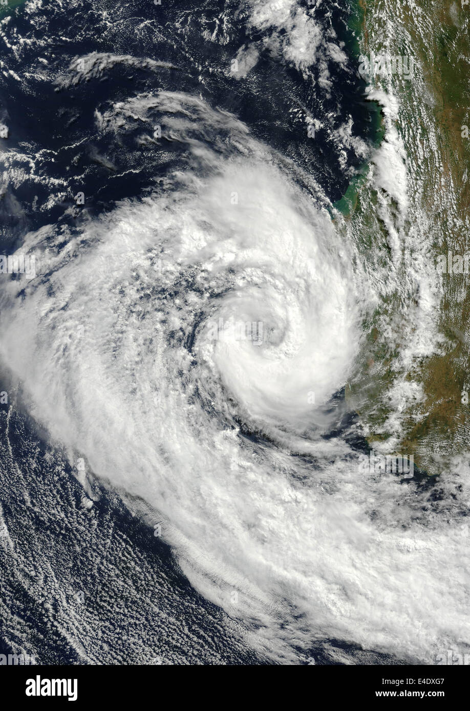Cyclone Izilda, Madagascar, Africa, In 2009, True Colour Satellite Image. Cyclone Izilda in the Mozambique Channel off the coast Stock Photo