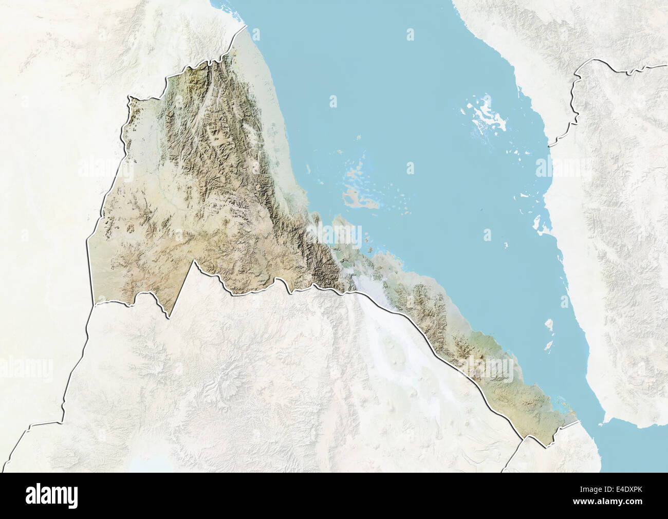 Eritrea, Relief Map With Border and Mask Stock Photo