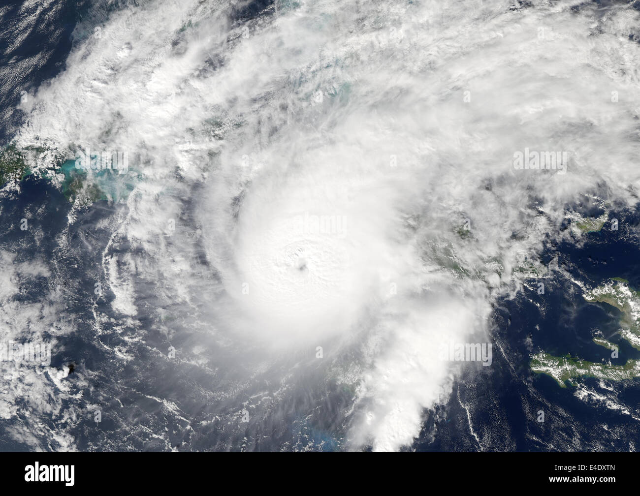 Hurricane Paloma, Carribbean Sea, In 2008, True Colour Satellite Image. Hurricane Paloma on 8 November 2008 approaching Cuba in Stock Photo